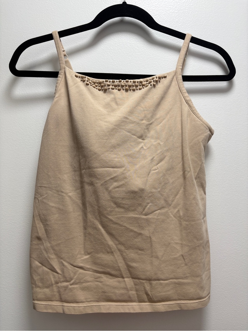 Orvis Beige Beaded Camisole Tank - size 38c- minimalist Quiet luxury Layering